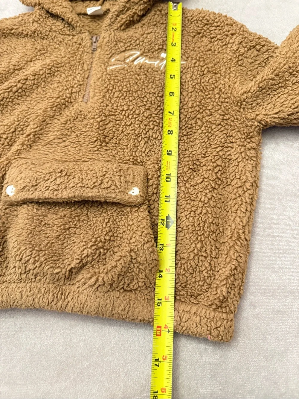 SHEIN Girls Teddy Fleece Hoodie Size 5Y Brown Sherpa Pullover Hooded Sweatshirt
